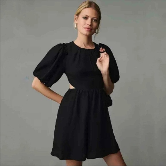 Moon River Open-Back Puff-Sleeve Mini Dress In Black M - Picture 1 of 8